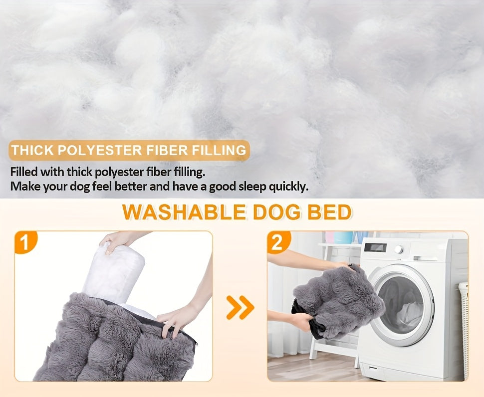 Faux Fur Dog Bed with Removable Washable Cover and Anti-Slip Bottom, Soft Fluffy Plush Sleeping Mat in Small to XXLarge Size Options
