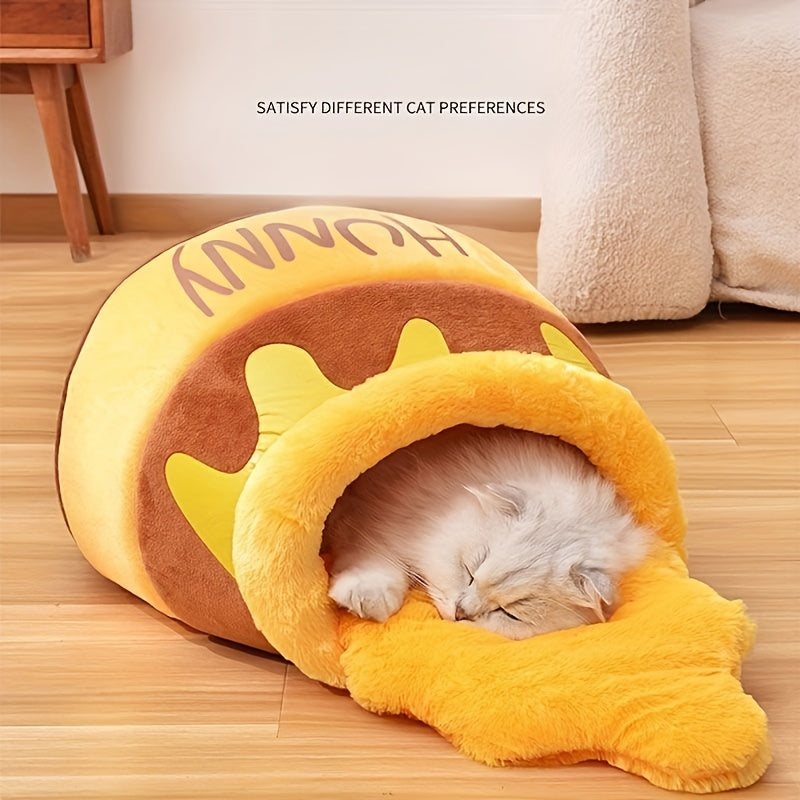 Honey Jar Cat Bed with Thick Inner Cushion, Soft Warm Indoor Cat Nest for Fall and Winter, Detachable Washable Cozy Sleeping Retreat
