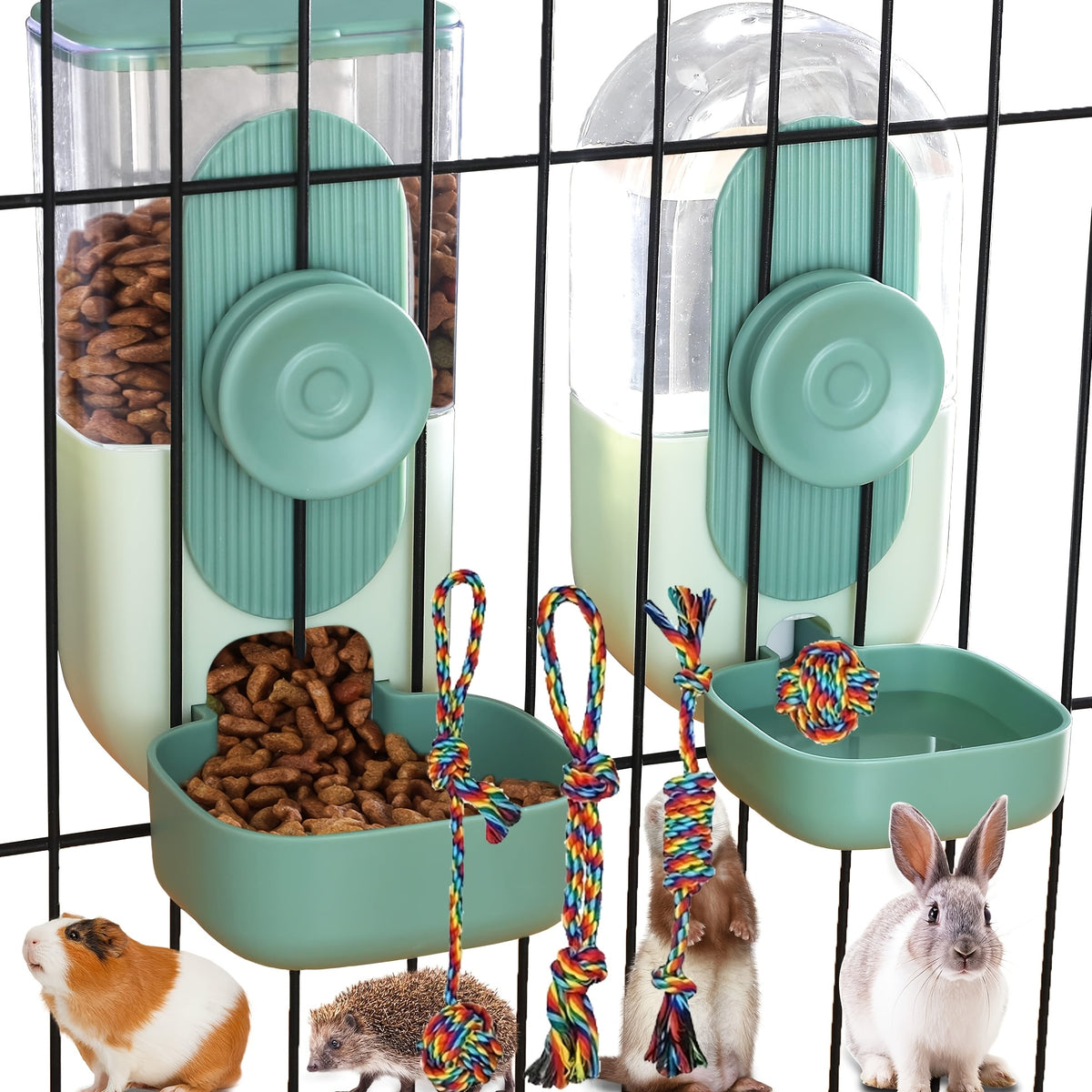 Cage Mounted Pet Feeder and Water Dispenser, Hanging Gravity Food and Water Bowls for Cats, Small Dogs and Rabbits, Multiple Set Options