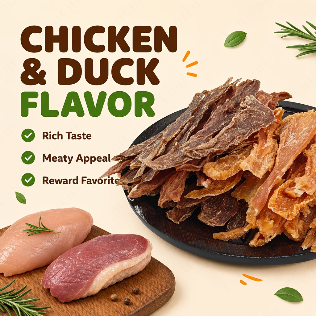 Dog Treat Variety Packs with Chicken and Duck Jerky Combo, Assorted Jerky and Sausage or Hot Dog Snack Options for Supervised Training Rewards
