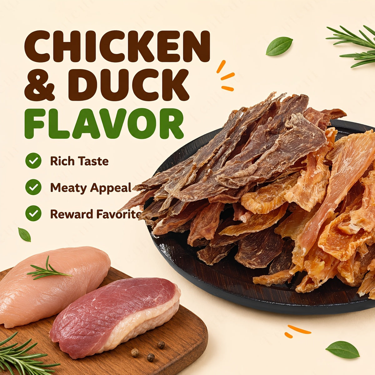 Dog Treat Variety Packs with Chicken and Duck Jerky Combo, Assorted Jerky and Sausage or Hot Dog Snack Options for Supervised Training Rewards