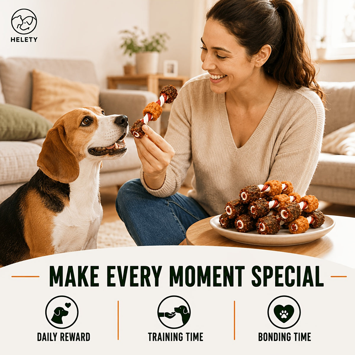 3-in-1 Dog Treat Skewers with Chicken Sausage, Duck Jerky and Bone-Shaped Chews, Mixed-Texture Snacks for Supervised Rewards and Treat Time