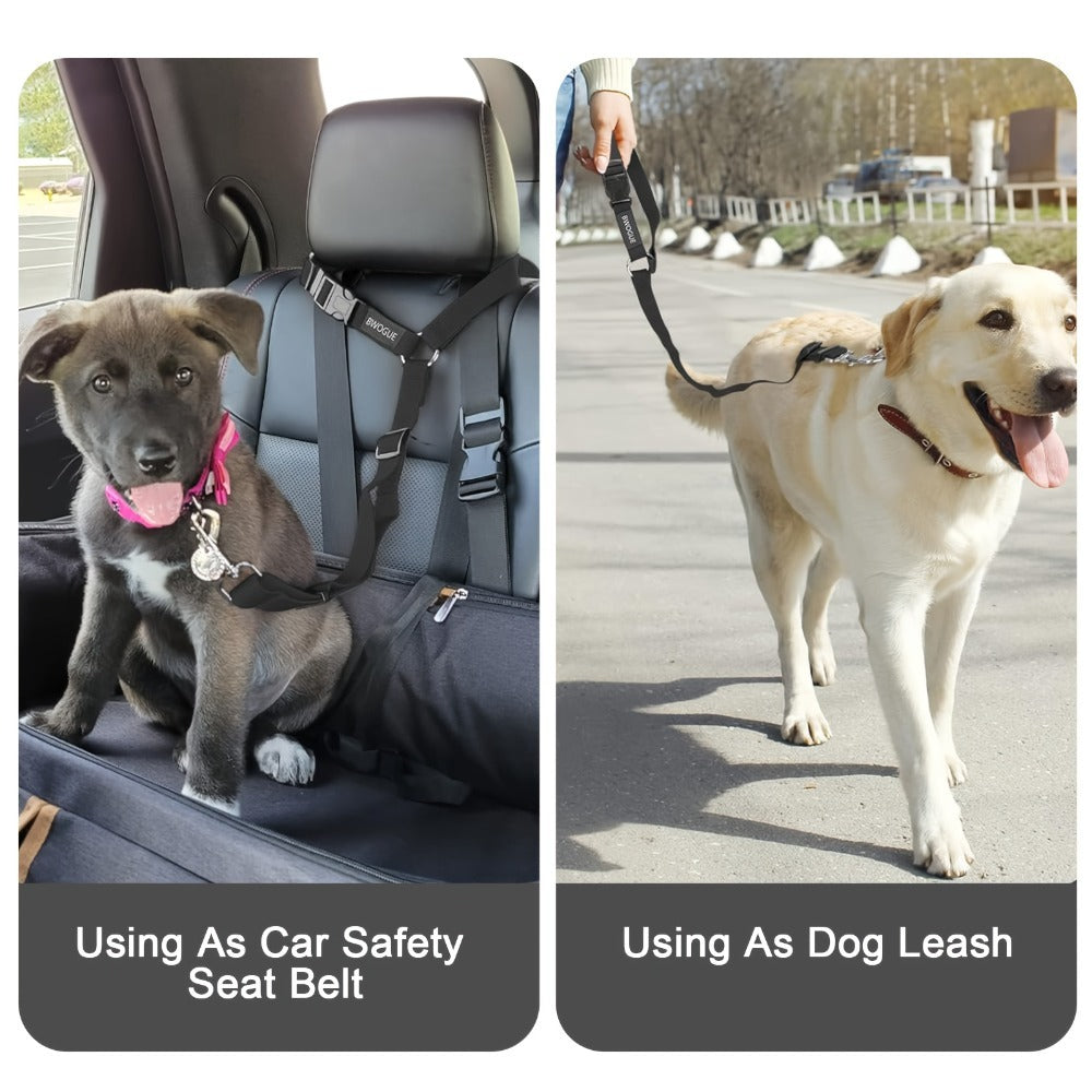 Dog Car Seat Belts 2 Pack with 15 Waste Bags and Storage Box, Adjustable Nylon Bungee Pet Travel Tethers for Small and Medium Dogs and Cats