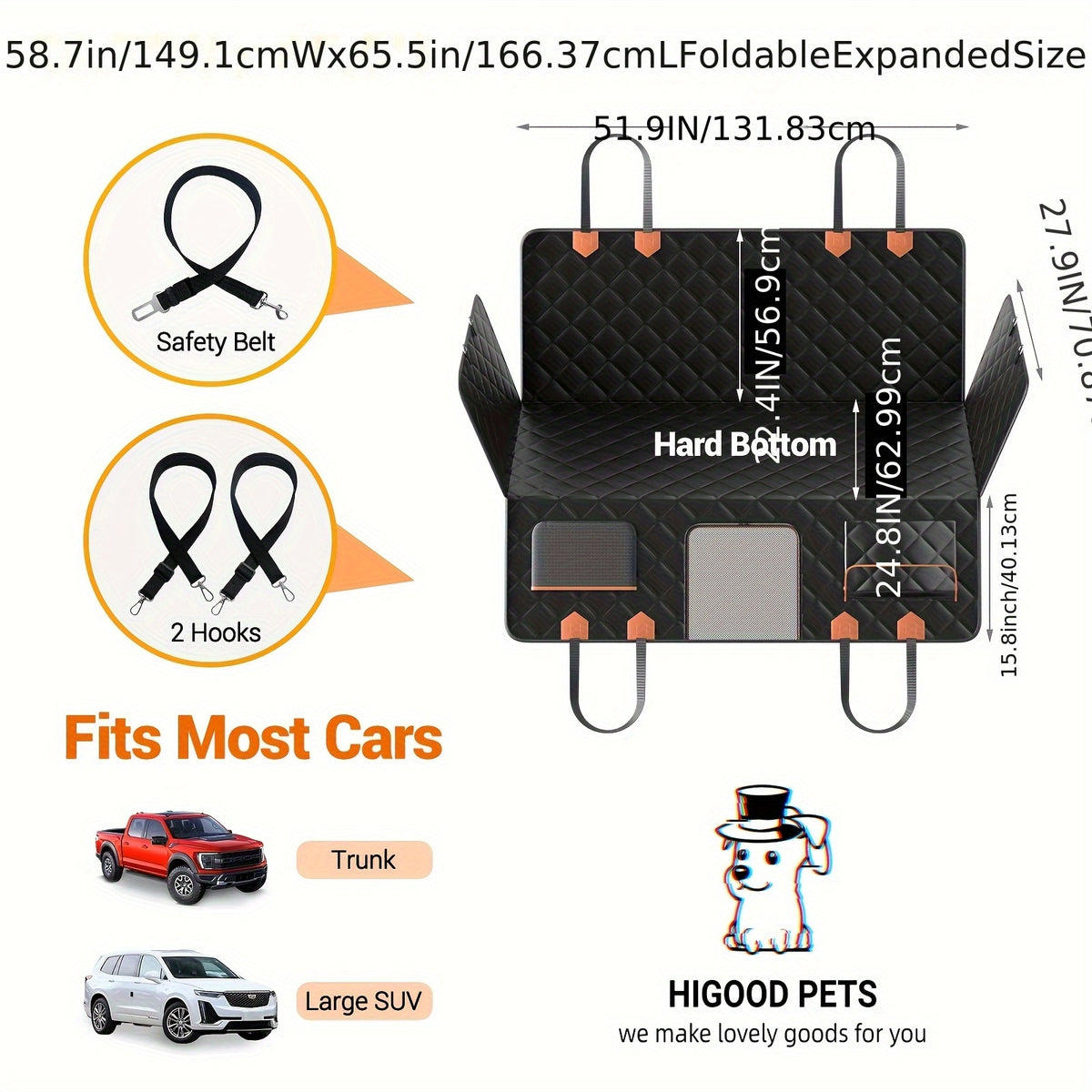 Dog Back Seat Extender Travel Bed, Rear Seat Cover and Pet Hammock for Compatible Cars, SUVs and Trucks, Black or 2026 Upgraded Version