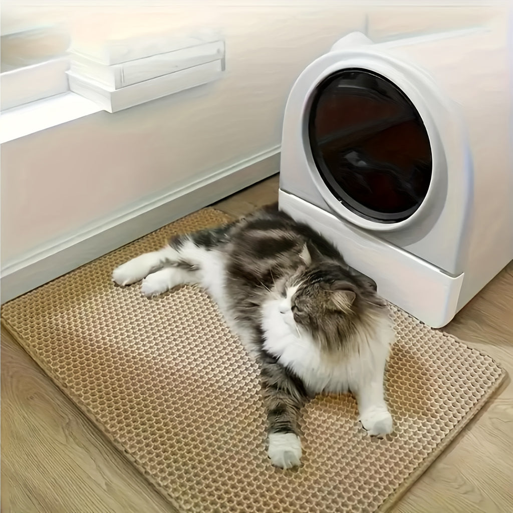 XXL Cat Litter Mat 47.2 x 27.6 Inches, Grey Double Layer EVA Litter Catcher with Non-Slip Design, Washable Scatter Control for Indoor Litter Box Areas