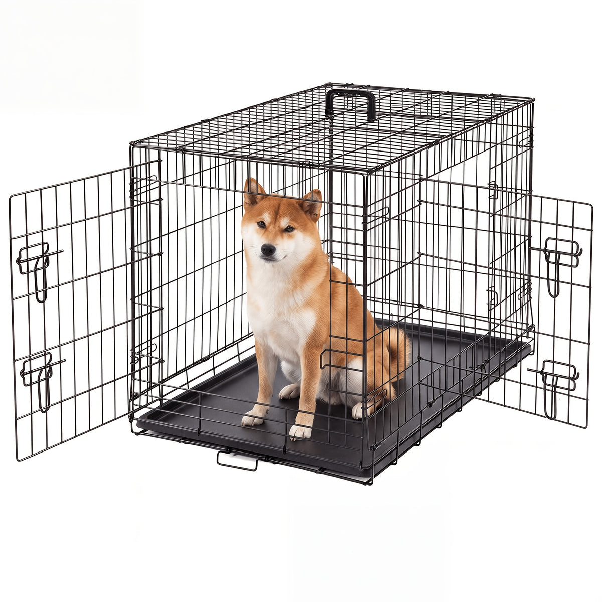 Wire Dog Crate in Black with Divider Panel and Removable Tray, Foldable Metal Pet Kennel with Carry Handle and Six Size Options for Home Training