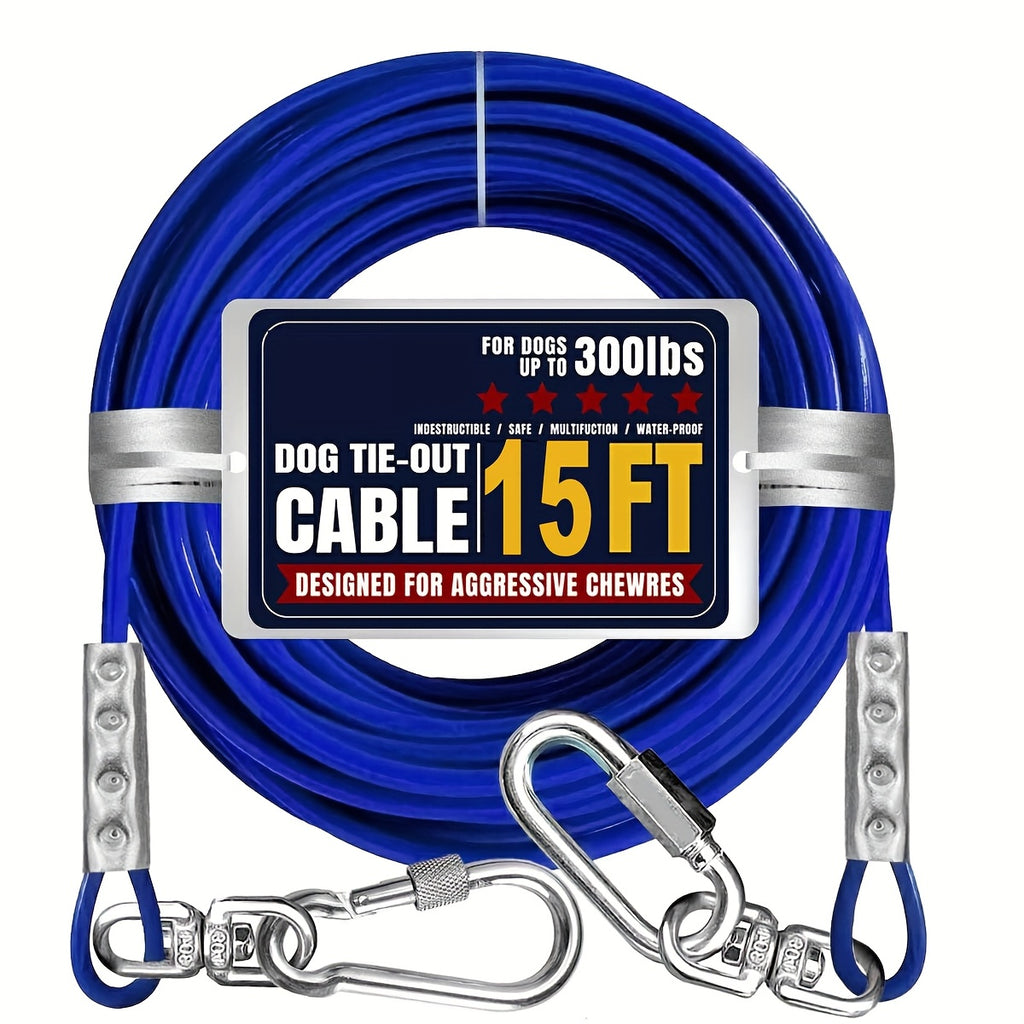 Heavy Duty Dog Tie Out Cable with Swivel Hooks, Steel Wire Yard Lead for Supervised Outdoor Use, Blue, Magenta or Black in S, M and L Options