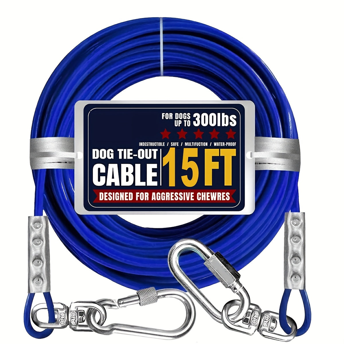 Heavy Duty Dog Tie Out Cable with Swivel Hooks, Steel Wire Yard Lead for Supervised Outdoor Use, Blue, Magenta or Black in S, M and L Options