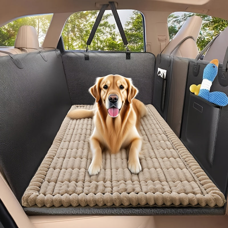 Dog Car Mat with Quilted Cushion, 24.8 x 51 Inch Non-Slip Polyester Pet Travel Pad for Rear Seats in SUVs, Sedans and Trucks, Four Colors