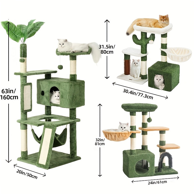 Nature Inspired Cat Tree with Plush Perch, Indoor Cat Tower with Scratching Surfaces, Condo Hideaway and Dangling Ball for Climbing, Play and Rest