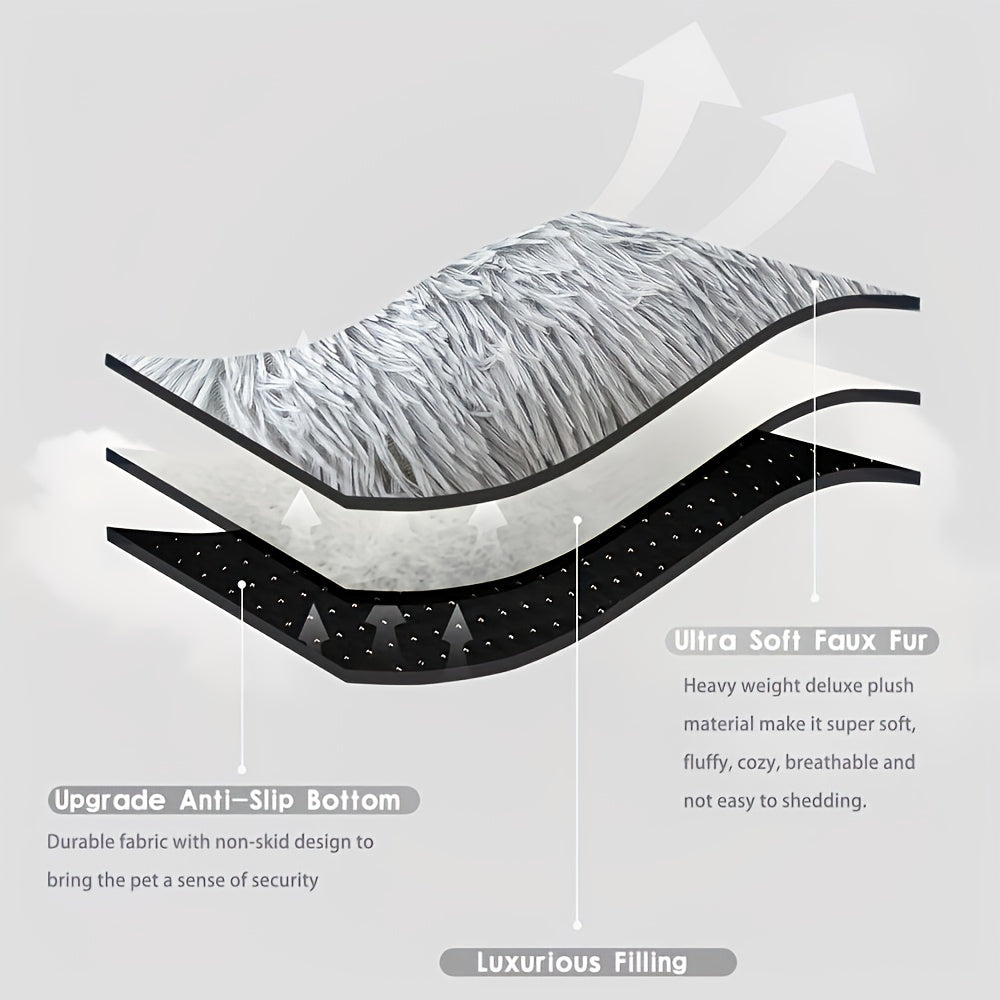 Plush Dog Bed Mat in Light Gray, Washable Polyester Cat Sleeping Pad with Fluffy Rectangular Cushion for Cozy Indoor Rest, S L XL Sizes