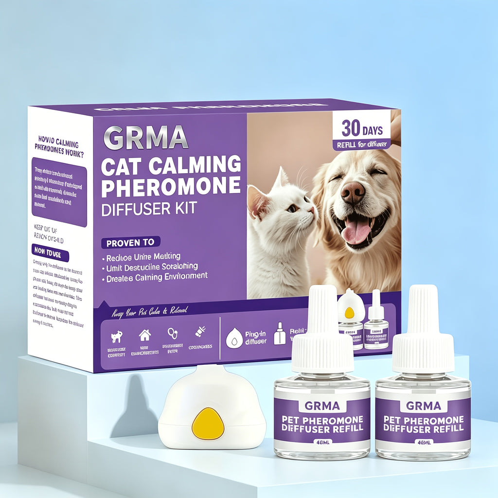 Pet Pheromone Diffuser Kit for Cats and Dogs, GRMA 3-in-1 Plug-In Set with One Diffuser and Two Liquid Refills for Indoor Home Pet Routines