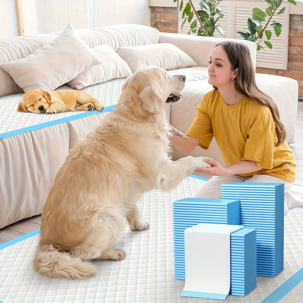 Dog Pee Pads with Diamond Quilted Surface, Disposable Absorbent Puppy Potty Training Pads with PE Backing, Multiple Sizes and 40 to 100 Count Options