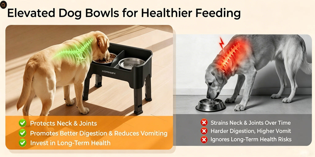 Splash Guard Elevated Dog Bowls with Four Adjustable Heights, Two 53oz Stainless Steel Bowls and Non-Slip Feet for Everyday Food and Water