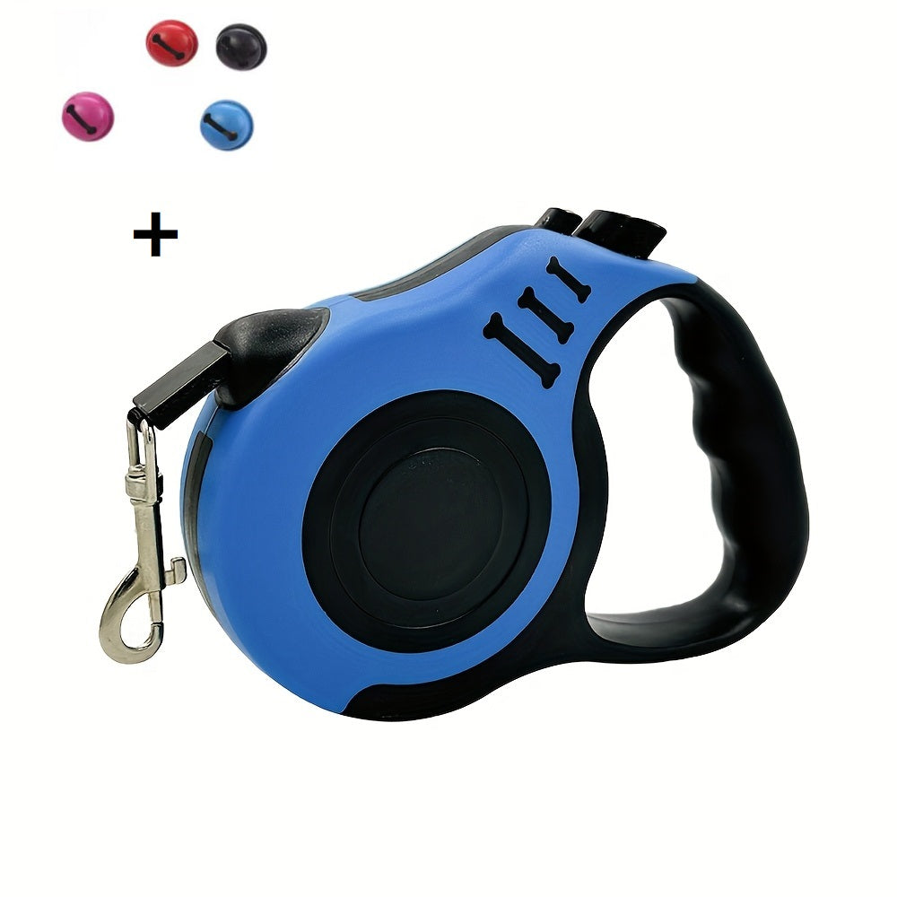 10ft Retractable Dog Leash with Ergonomic Handle, Nylon Walking Lead with Colorful Bone Design and 4 Bells for Small and Medium Dogs