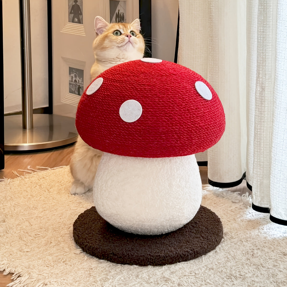 Mushroom Cat Scratching Post with Sisal Surface, Interactive Cat Scratcher Toy for Indoor Cats and Kittens, Everyday Scratch and Play