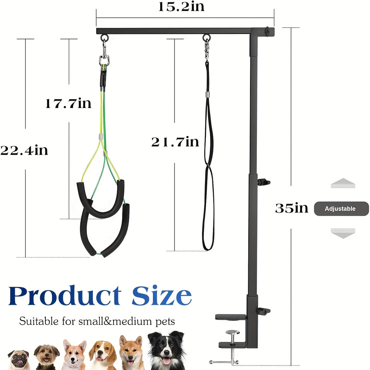 Dog Grooming Table Arm, Black Foldable Pet Grooming Stand with Adjustable Table Clamp and Restraint Loops for Small and Medium Dogs, Table Not Included