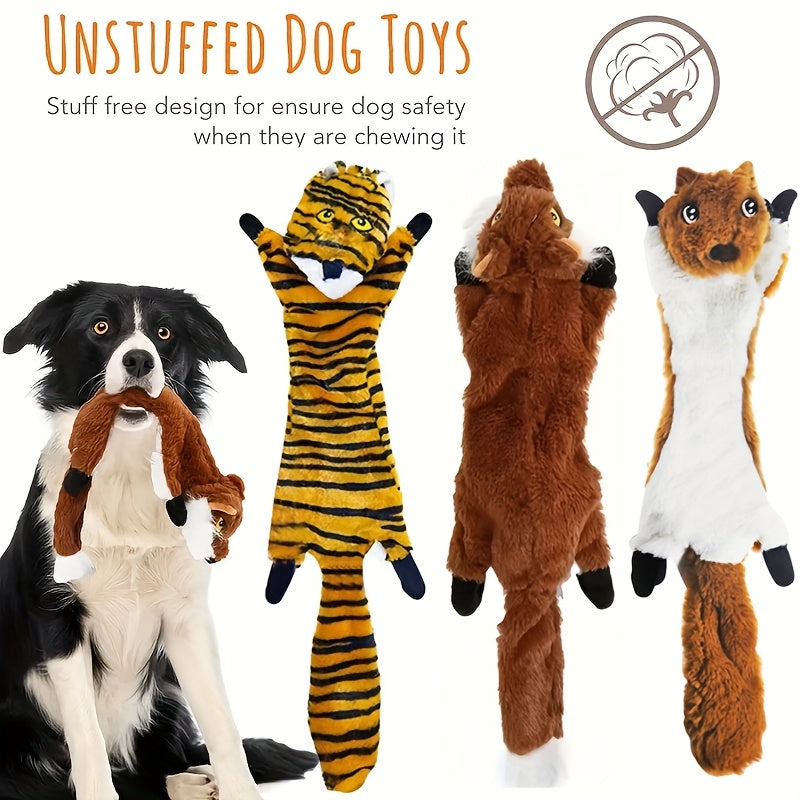 Unstuffed Squeaky Dog Toys, Random Color Plush Animal and Rope Play Options for Small and Medium Dogs, 1, 2, 3, 5 or 6 Piece Packs
