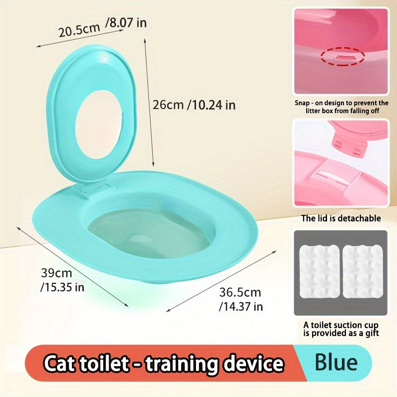 Cat Toilet Training Seat with Oval Design, Easy-Clean Bathroom Training Tray in Pink, Blue or Yellow with Two Toilet Stickers per Selected Color Option