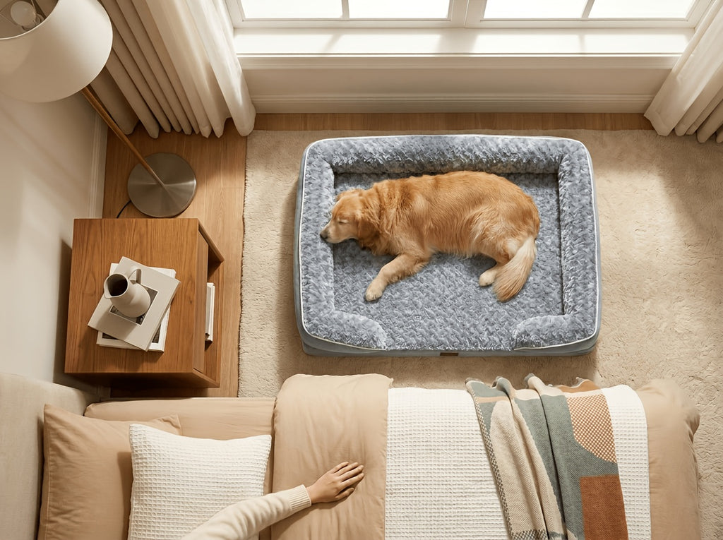 Extra Large Dog Sofa Bed with C-Shaped Bolsters, Removable Washable Plush Cover and Non-Skid Bottom, Grey Pet Couch with 20 to 71 Inch Size Options