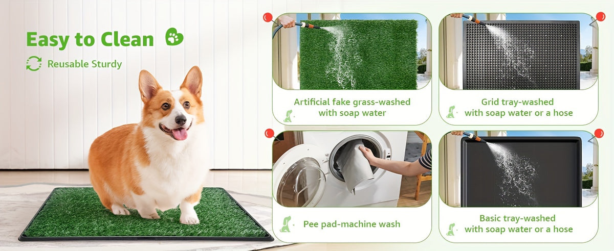 Indoor Dog Potty with Artificial Grass, Washable Puppy Pee Pad and Tray, Portable Toilet System for Small Dogs Under 20 lbs, 20 x 25 or 20 x 30 Inches