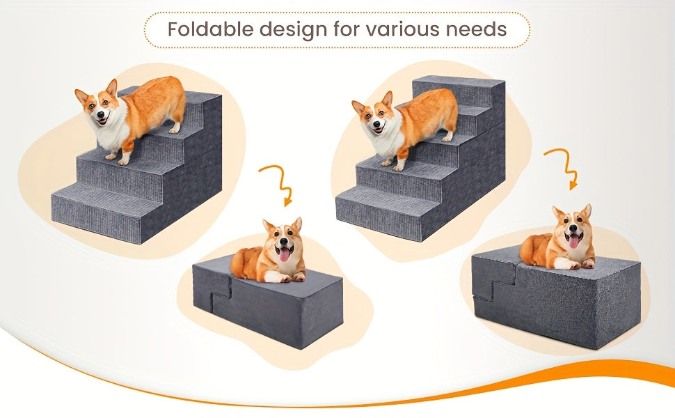High Density Foam Dog Stairs, Gray 4-Step Pet Steps with Non-Slip Bottom for Small Dogs and Cats to Access Beds, Couches and Sofas