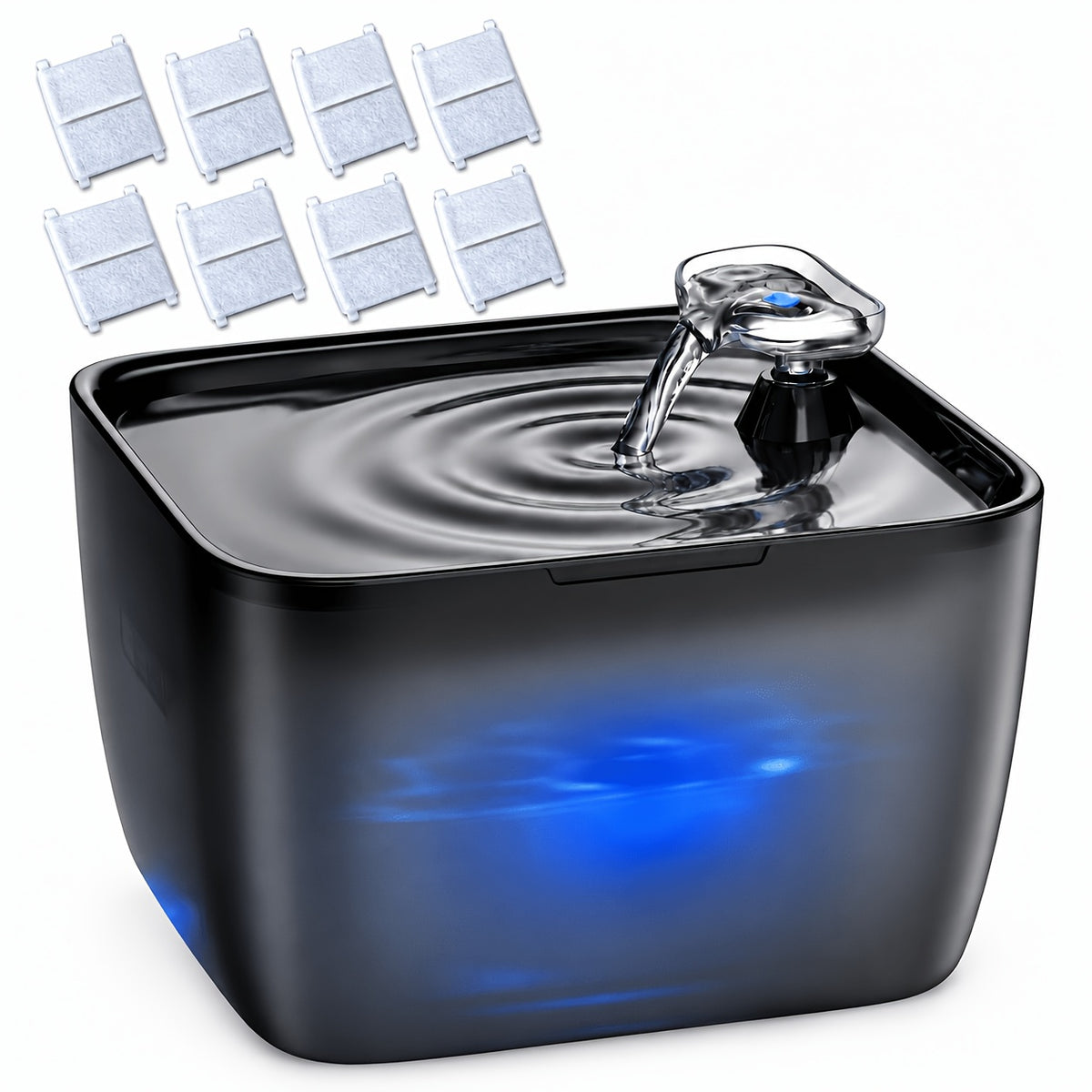 Automatic Pet Water Fountain 8L with Dry-Run Protection, Quiet Plastic Drinking Dispenser for Cats and Dogs with Black or Blue Filter Bundles