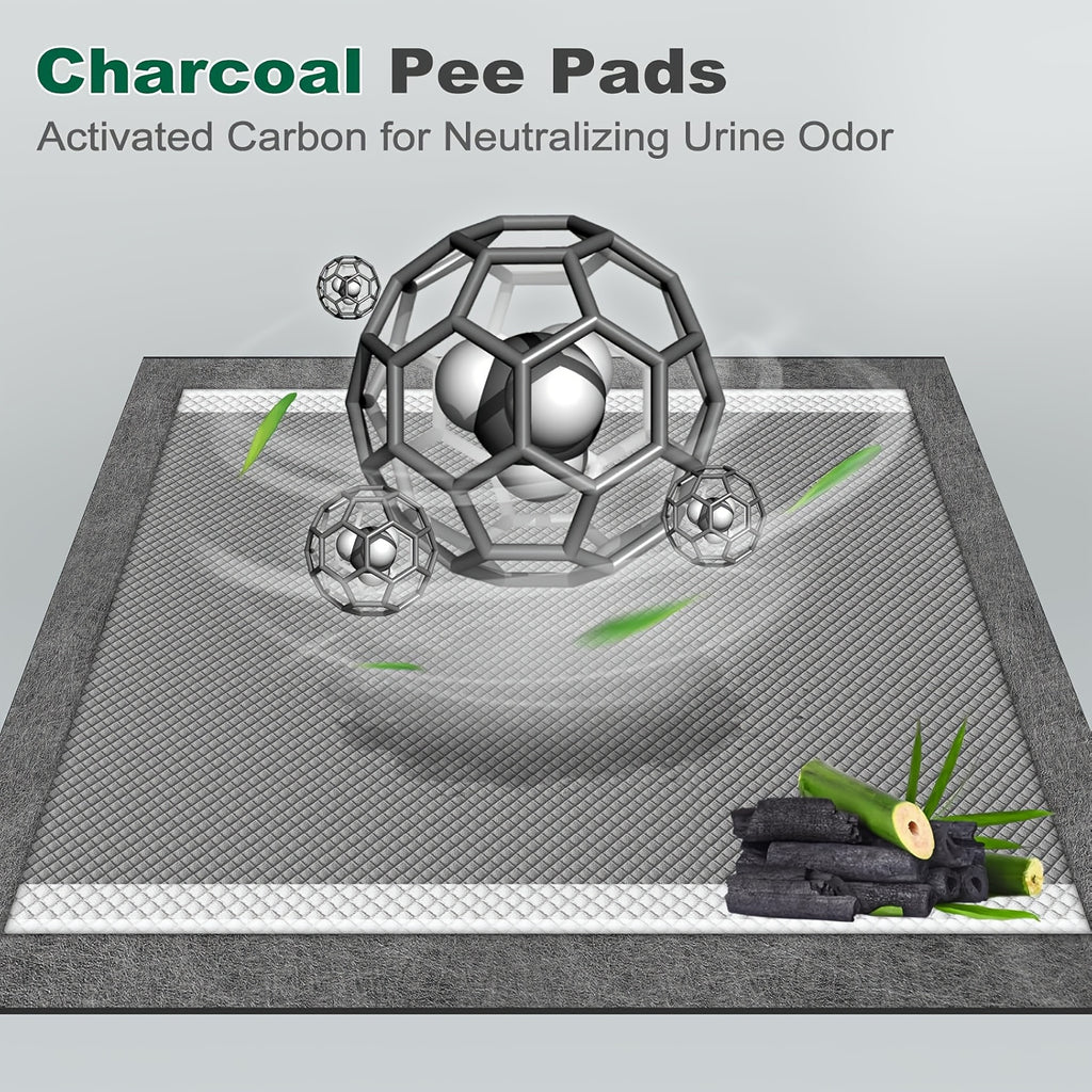 XXL Charcoal Puppy Pads 40 Count, 32 x 48 or 32 x 56 Inch Absorbent Dog Pee Pads with Odor Control, PE Backing and Grip Tabs