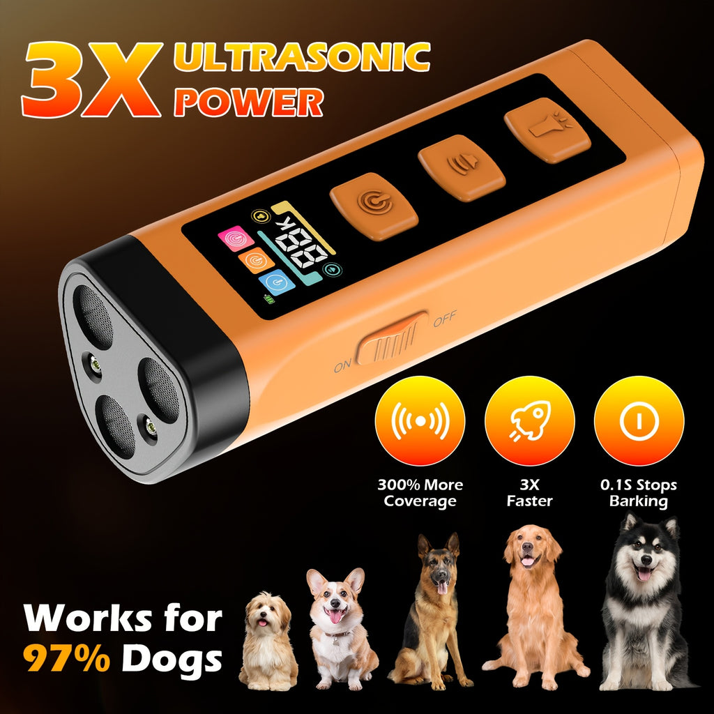 Ultrasonic Dog Bark Control Device with Bright Flashlight, Portable Orange Handheld Sound Wave Training Tool with USB for Supervised Use