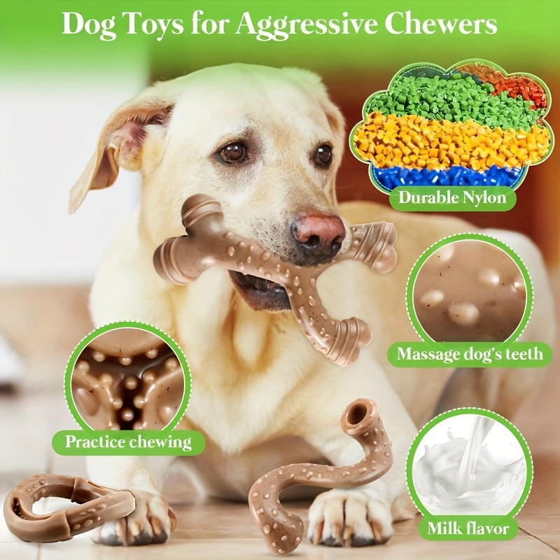 Nylon Dog Chew Toy Set of 3, Bacon-Scented Bone-Shaped Toys for Medium and Large Dogs 15–60 lbs, Tough Chewer Enrichment for Supervised Play