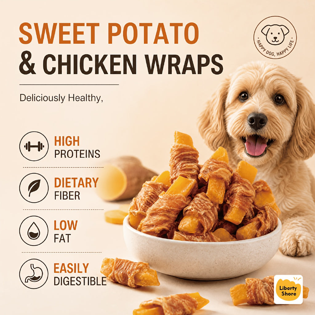Chicken Wrapped Sweet Potato Dog Treats, 300g, 600g or 900g Chewy Snack Wraps for Supervised Reward Time and Dog Lover Gift Baskets