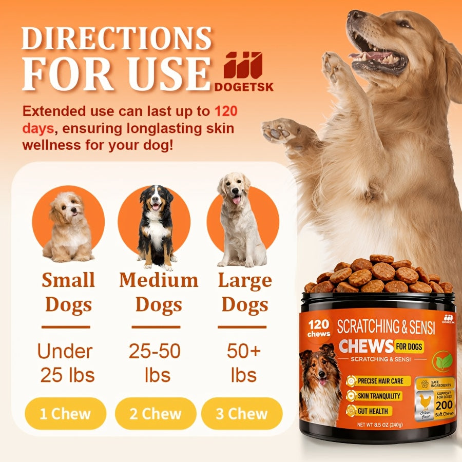 Chicken Flavor Dog Supplement Chews, 120 Count with Listed Probiotics and Omega for Owner-Managed Canine Skin and Coat Care Routines