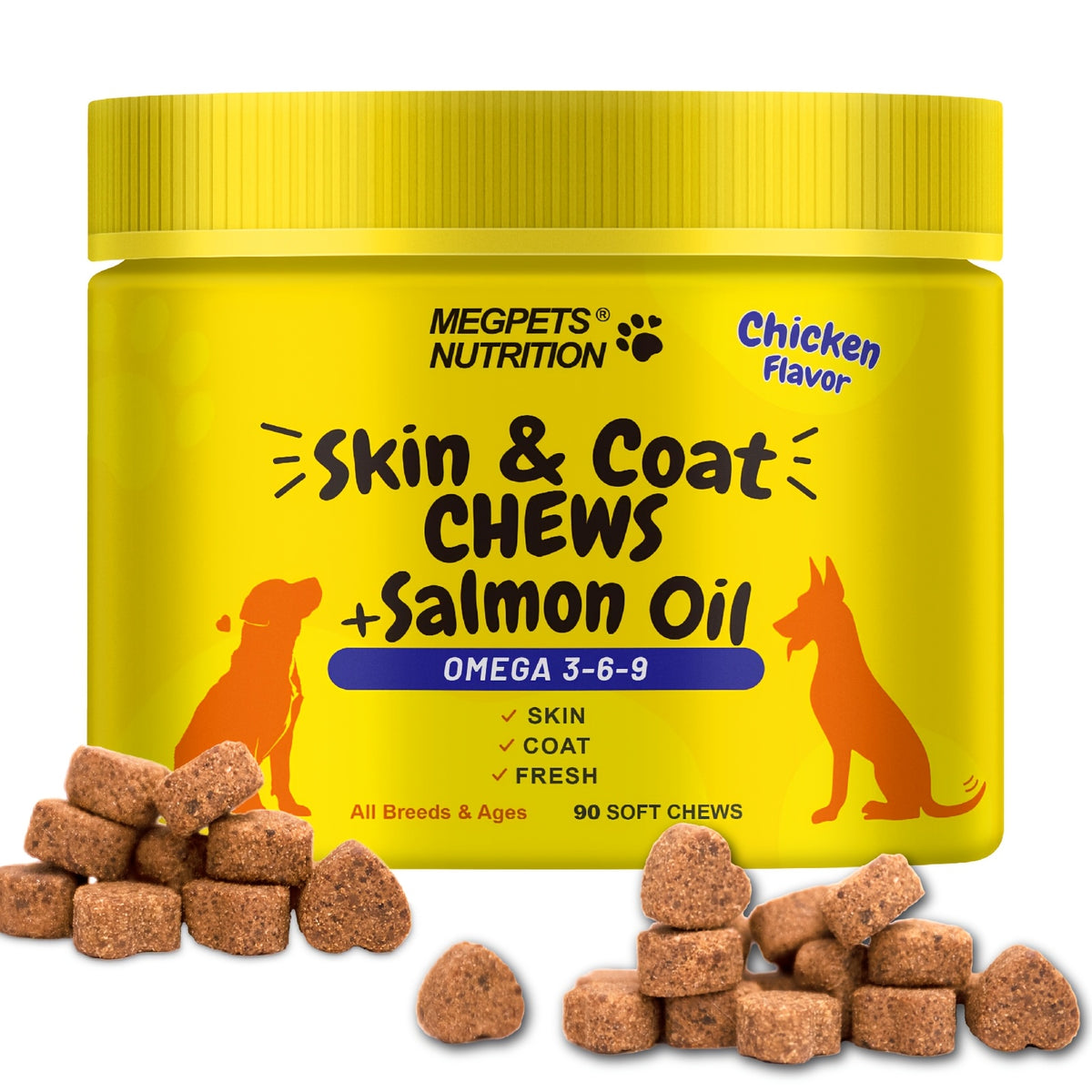 Omega 3 Dog Chews with Probiotics, 90 Count Skin and Coat Supplement for Canine Daily Care, Available in One, Two or Three Bottle Packs