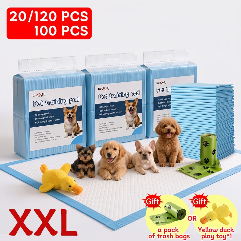 Puppy Potty Pads with Bonus Bags or Duck Toy, Extra Large Absorbent Leakproof Dog Pee Pads for Indoor House Training and Everyday Accidents