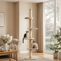 Floor to Ceiling Cat Tree, 90–107 Inch Adjustable 4-Tier Indoor Cat Tower with Tension Rod and Soft Carpet-Style Platforms for Climbing and Rest