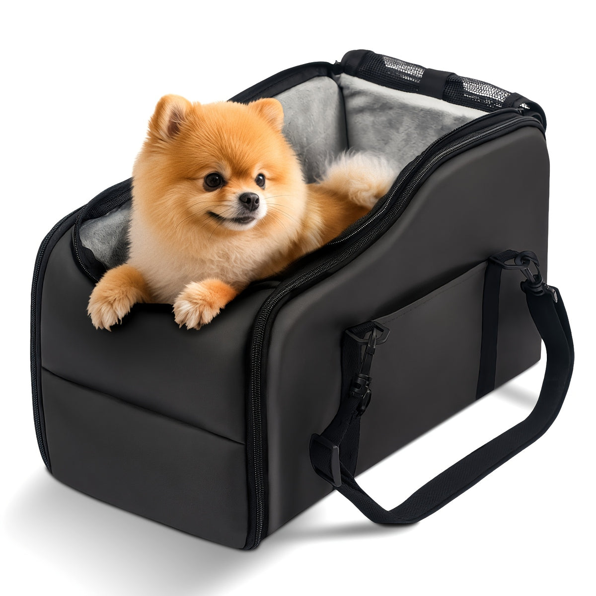 Dog Car Booster Seat for Small Dogs and Cats, Portable Center Console Pet Travel Bed with Listed Harness, Pink, Black, Gray or Green Options