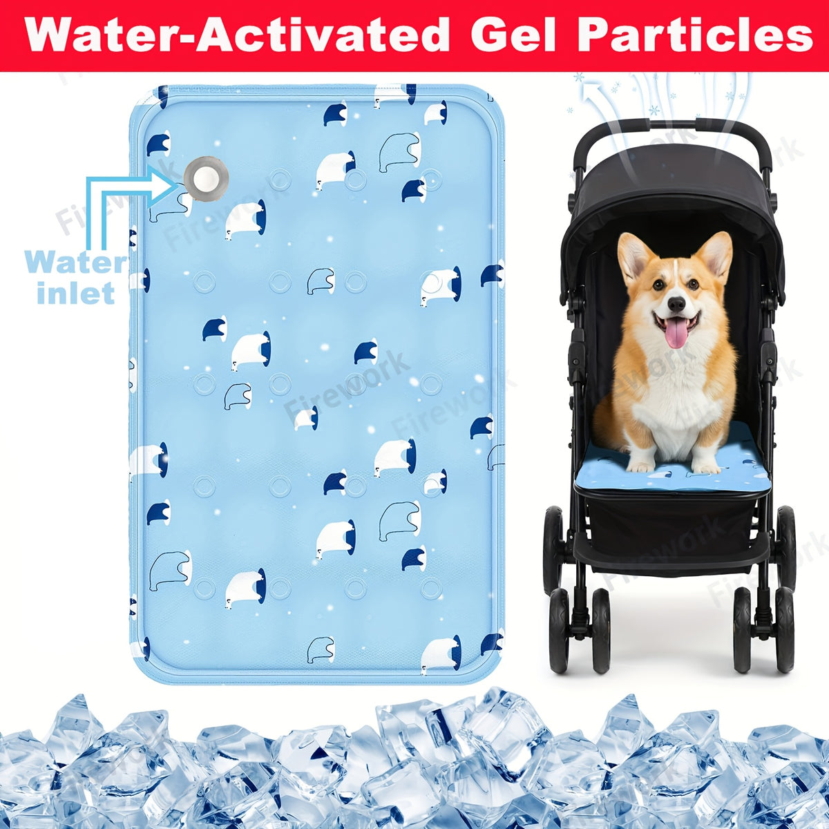 Gel Cooling Mat for Dogs and Cats, Water-Activated Reusable Pet Resting Pad in Two Sizes and Four Patterns for Indoor and Outdoor Summer Lounging