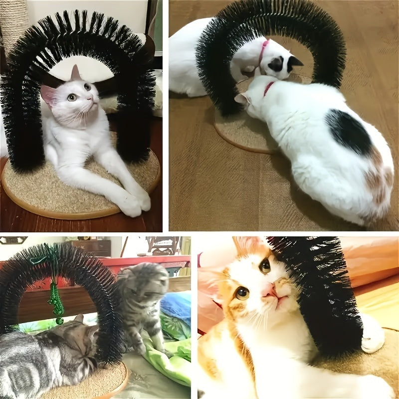 Self Grooming Cat Toy with Arch and Scratching Board, Interactive Rubbing and Massage Station for Kittens and Everyday Indoor Cat Play