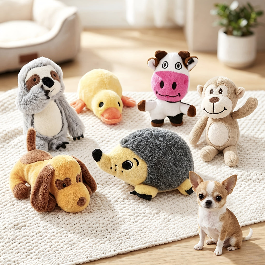 Plush Squeaky Dog Toys 6 Pack, Stuffed Animal Puppy Play Set for Small and Medium Dogs, Model A, B or C for Supervised Interactive Games