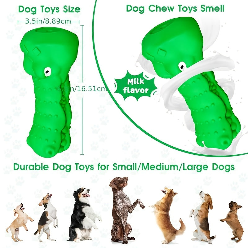 Crocodile Head Dog Chew Toy, Green Textured Rubber Squeaky Toy with Milk Scent for Supervised Chewing, Interactive Indoor and Outdoor Play