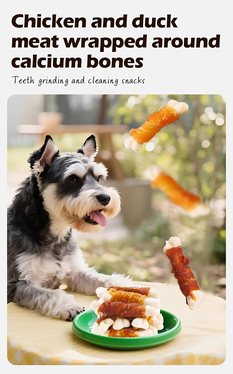 Calcium Bone Dog Chew Treats, 100g Dual Blend 2-in-1 Snacks with Listed Chicken, Duck and Cheese Flavors for Supervised Small and Medium Dog Rewards