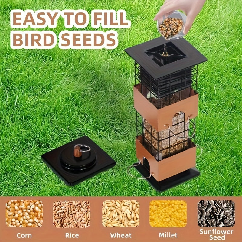 Weight-Activated Bird Feeder for Outdoors, Metal Hanging Wild Bird Feeder with Listed 5 lb Capacity and Dual-Sided Squirrel-Deterrent Design