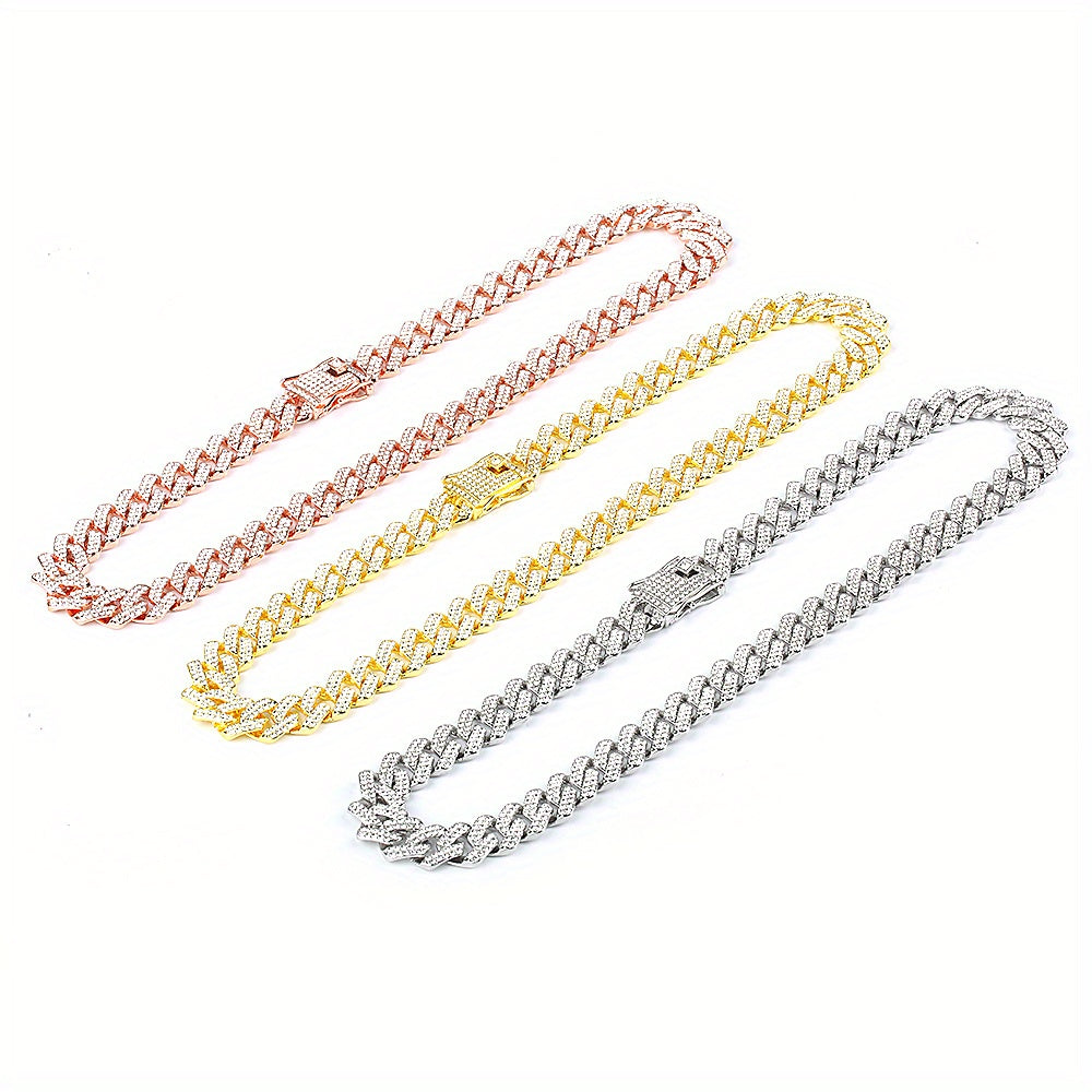 Rhinestone Dog Cuban Link Collar, 14mm Wide Decorative Pet Chain Necklace in Gold, Silver or Rose Gold Color for Photos, Parties and Gifts