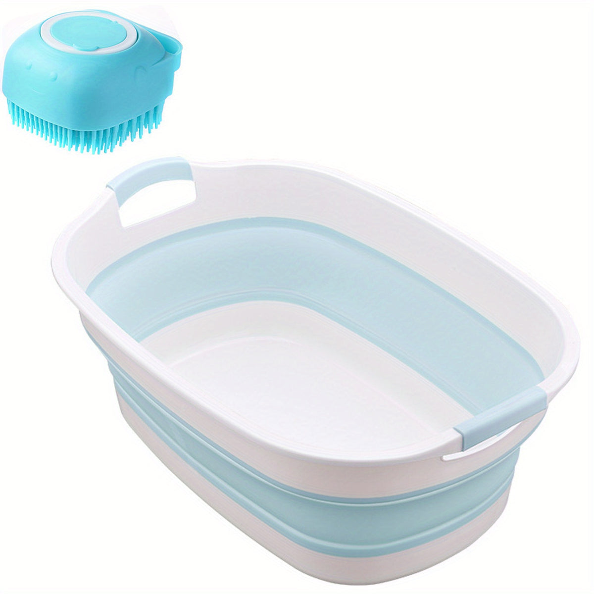 Foldable Dog Bathtub with Drain Plug and Shampoo Dispensing Bath Brush, Portable 21.65-Inch Pet Wash Basin for Small and Medium Pets