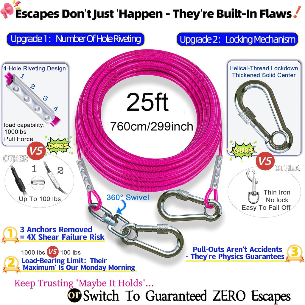 Swivel Dog Tie Out Stake with 15ft or 25ft Cable Options, 360 Degree Rotating Ground Anchor for Supervised Yard and Camping Use, Stake-Only Option