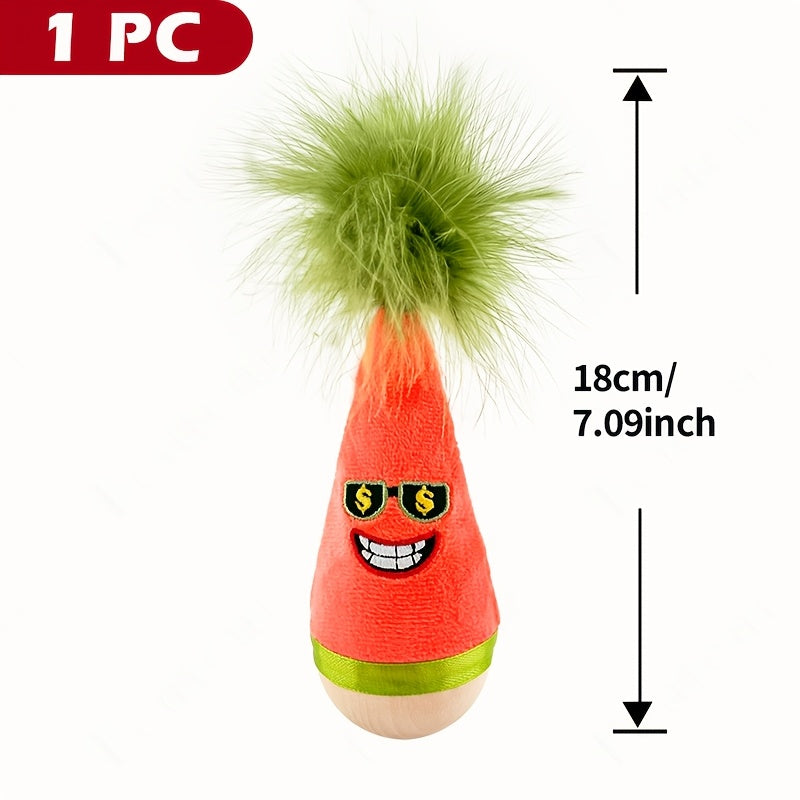 Cat Wobble Feather Toy with Cat Mint Powder, Interactive Hunting and Chasing Teaser for Indoor Kittens and Adult Cats, Purple or Red Styles