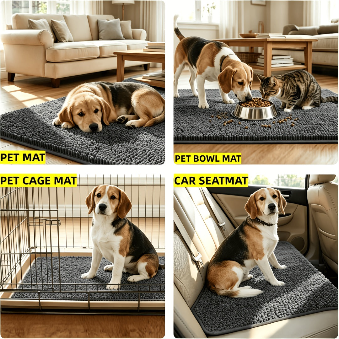 Absorbent Dog Door Mat for Muddy Paws, Machine Washable Pet Entryway Rug with Rubber Backing, Three Sizes and 12 Colors for Cat and Dog Homes