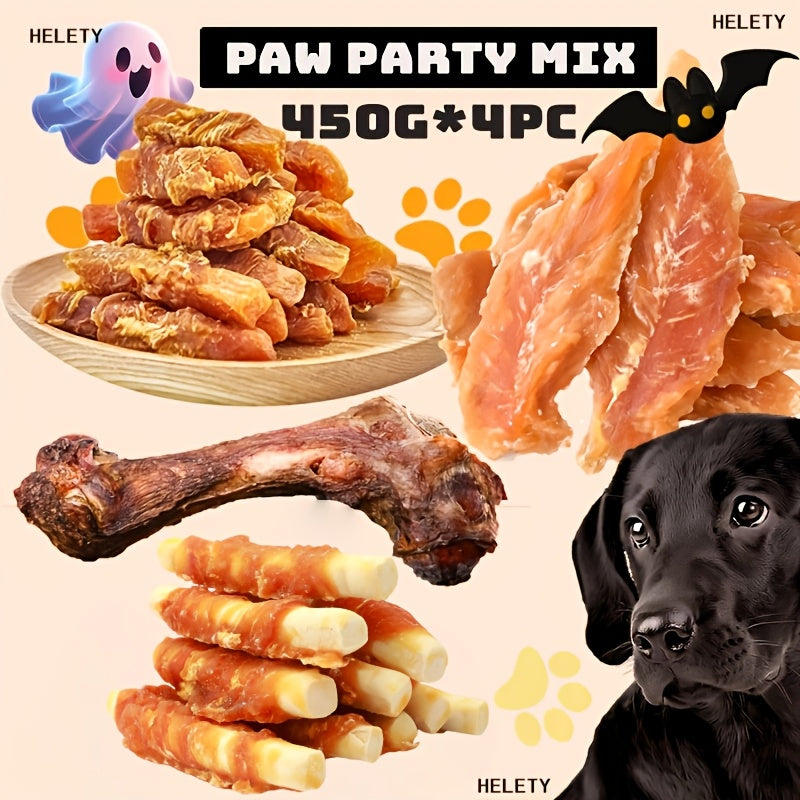 Dog Treats Variety Pack with Chicken Wrapped Sweet Potato, Paw Party Mix Chewy Snacks for Small, Medium and Large Dogs, Training and Everyday Rewards