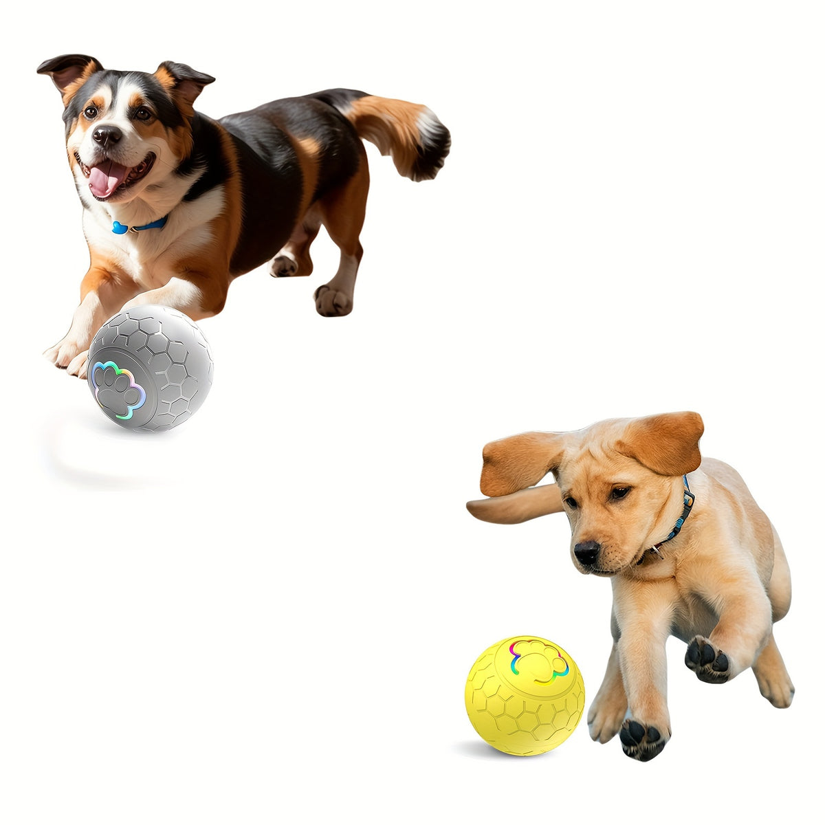 Interactive Pet Balls 2 Pack with Motion Sensor and Flashing Lights, USB Rechargeable Jumping and Rolling Toys for Small Dogs and Cats, Two Modes