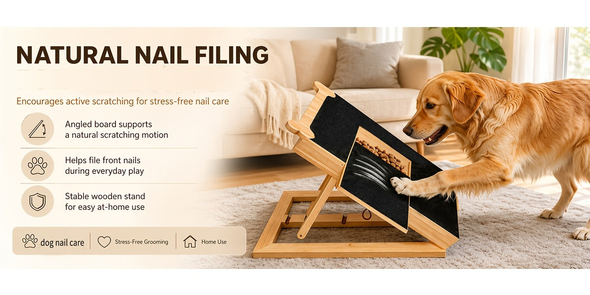 Dog Nail Scratch Board with Treat Box and Mini Handheld File, 2-in-1 Paw Filing Pad for Small, Medium and Large Dogs, At-Home Grooming Set